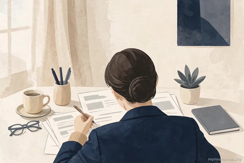 person reviewing paperwork at a desk