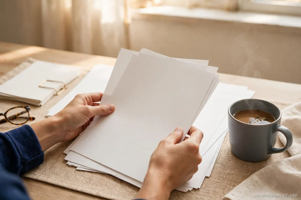 person reviewing paperwork at home